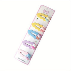 5pcs Candy Cartoon Hair Clips Wavy Hollow Snap Clip For Side Hair Bang