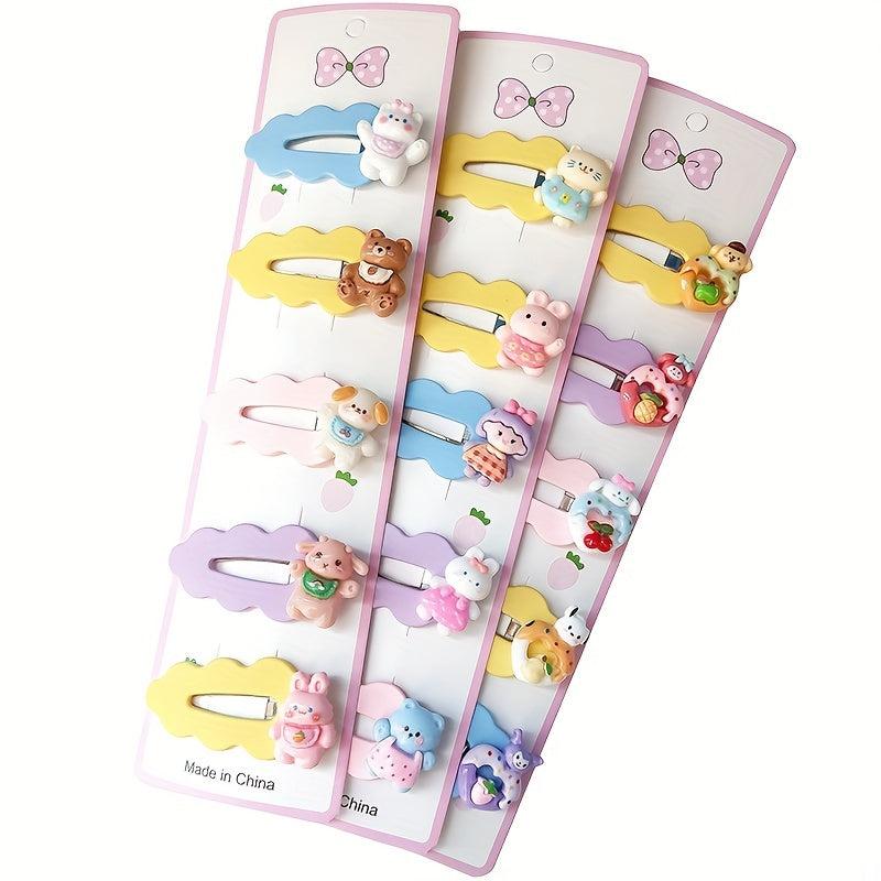 5pcs Candy Cartoon Hair Clips Wavy Hollow Snap Clip For Side Hair Bang