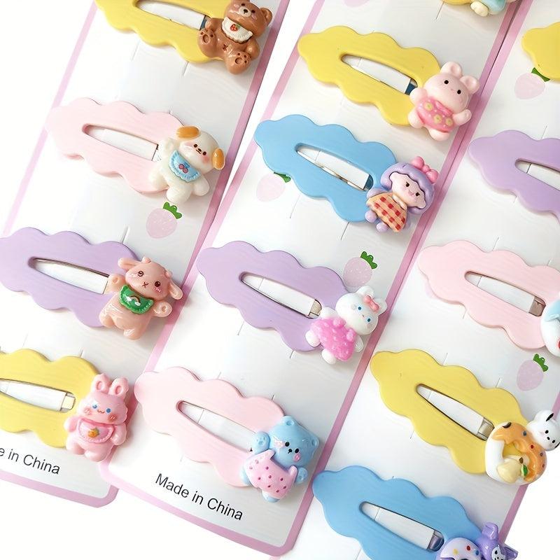 5pcs Candy Cartoon Hair Clips Wavy Hollow Snap Clip For Side Hair Bang