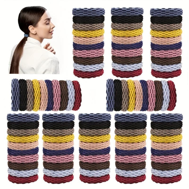 100pcs Seamless Cotten Thick Hair Tie No Crease Elastic Ponytail Holder