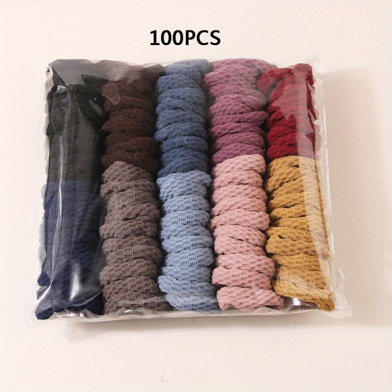 100pcs Seamless Cotten Thick Hair Tie No Crease Elastic Ponytail Holder