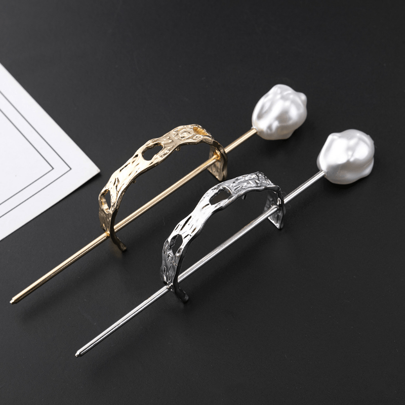 Faux Pearl Hairpin Curved Hair Stick Ponytail Holder Hair Accessories