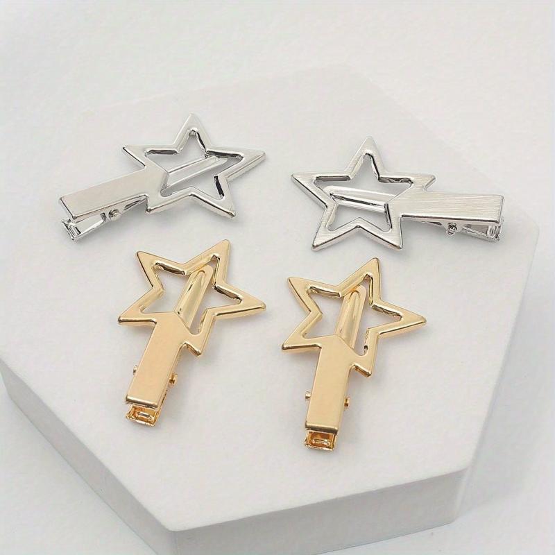 4pcs Star Decor Hair Clip Slivery Hair Clip Anti Slip Snap Clip
