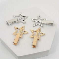 4pcs Star Decor Hair Clip Slivery Hair Clip Anti Slip Snap Clip