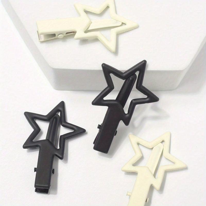4pcs Star Decor Hair Clip Slivery Hair Clip Anti Slip Snap Clip