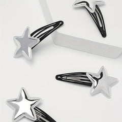 4pcs Star Decor Hair Clip Slivery Hair Clip Anti Slip Snap Clip