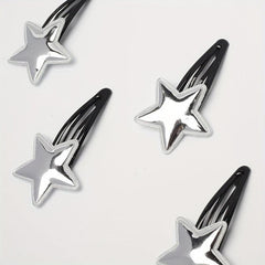 4pcs Star Decor Hair Clip Slivery Hair Clip Anti Slip Snap Clip