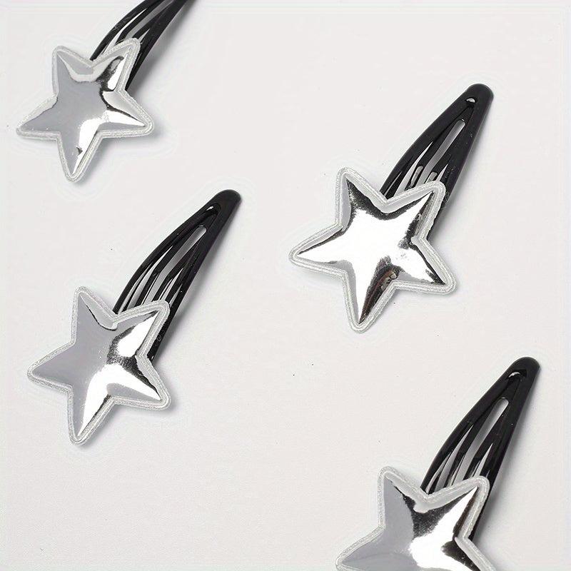 4pcs Star Decor Hair Clip Slivery Hair Clip Anti Slip Snap Clip