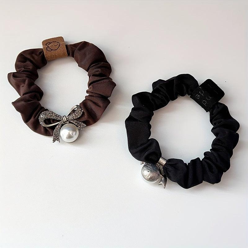Rhinestone Boe Scrunchies Hair Tie Faux Pearl Hair Rope Elastic Ponytail Holder
