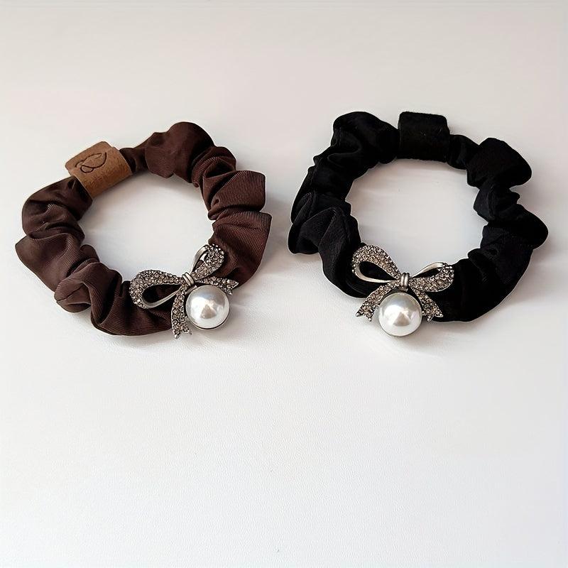 Rhinestone Boe Scrunchies Hair Tie Faux Pearl Hair Rope Elastic Ponytail Holder