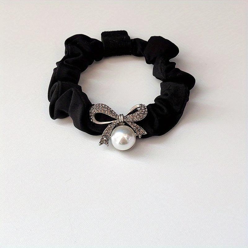 Rhinestone Boe Scrunchies Hair Tie Faux Pearl Hair Rope Elastic Ponytail Holder