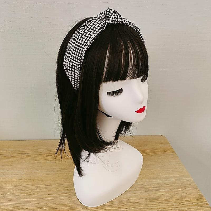 Houndstooth Cross Knot Headband for Women Non-Slip Hair Hoop