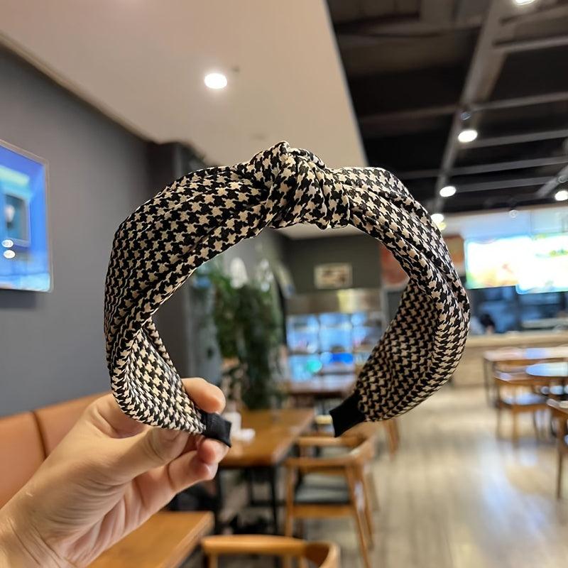 Houndstooth Cross Knot Headband for Women Non-Slip Hair Hoop