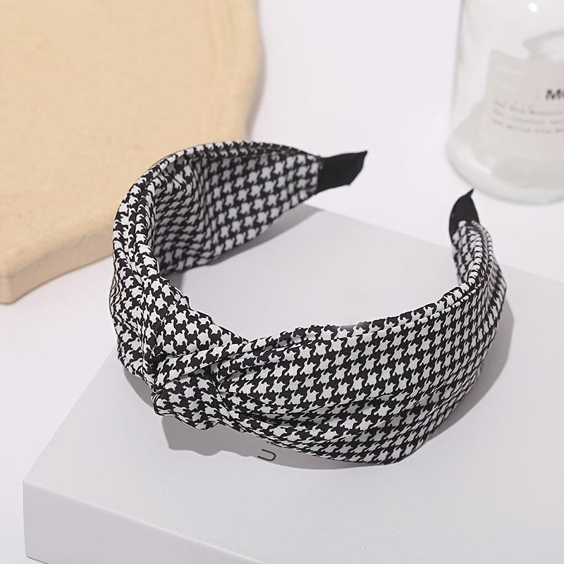 Houndstooth Cross Knot Headband for Women Non-Slip Hair Hoop