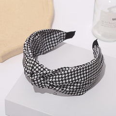 Houndstooth Cross Knot Headband for Women Non-Slip Hair Hoop