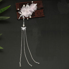 Flower & Tassel Hair Pin Rhinestone Clip Decorative Headwear