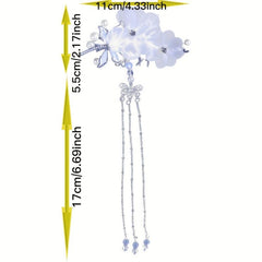 Flower & Tassel Hair Pin Rhinestone Clip Decorative Headwear