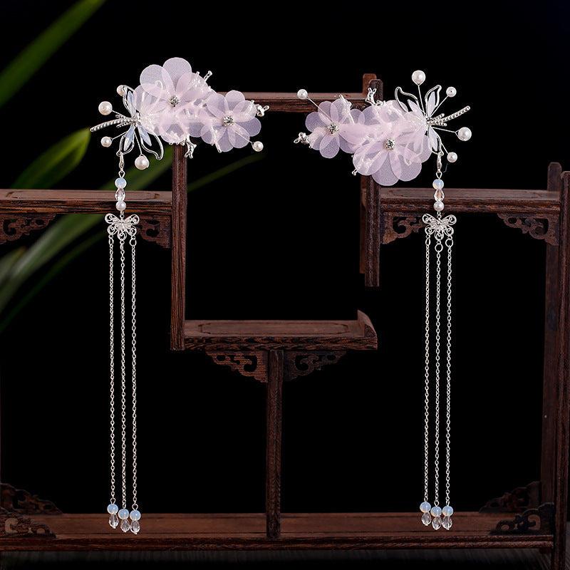 Flower & Tassel Hair Pin Rhinestone Clip Decorative Headwear