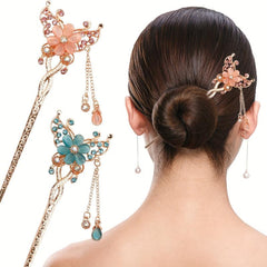 Chinese Style Flower Hair Stick Faux Pearl Tassel Hair Fork Hair Pin