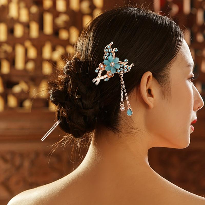 Chinese Style Flower Hair Stick Faux Pearl Tassel Hair Fork Hair Pin