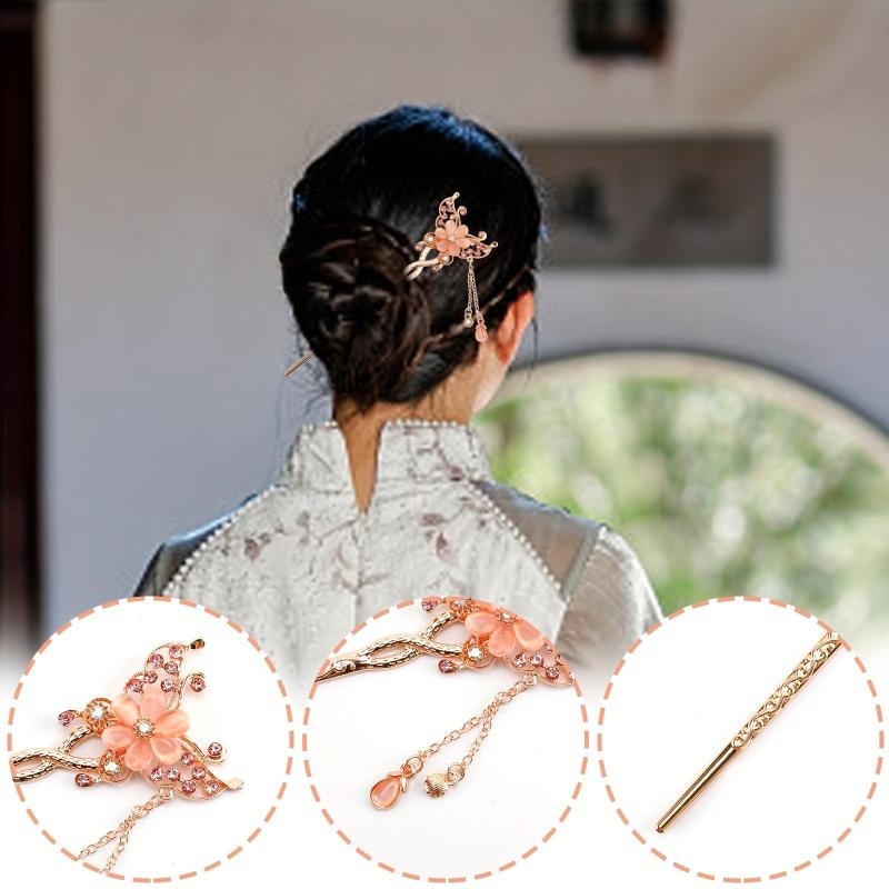Chinese Style Flower Hair Stick Faux Pearl Tassel Hair Fork Hair Pin