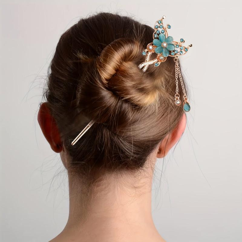 Chinese Style Flower Hair Stick Faux Pearl Tassel Hair Fork Hair Pin