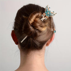 Chinese Style Flower Hair Stick Faux Pearl Tassel Hair Fork Hair Pin
