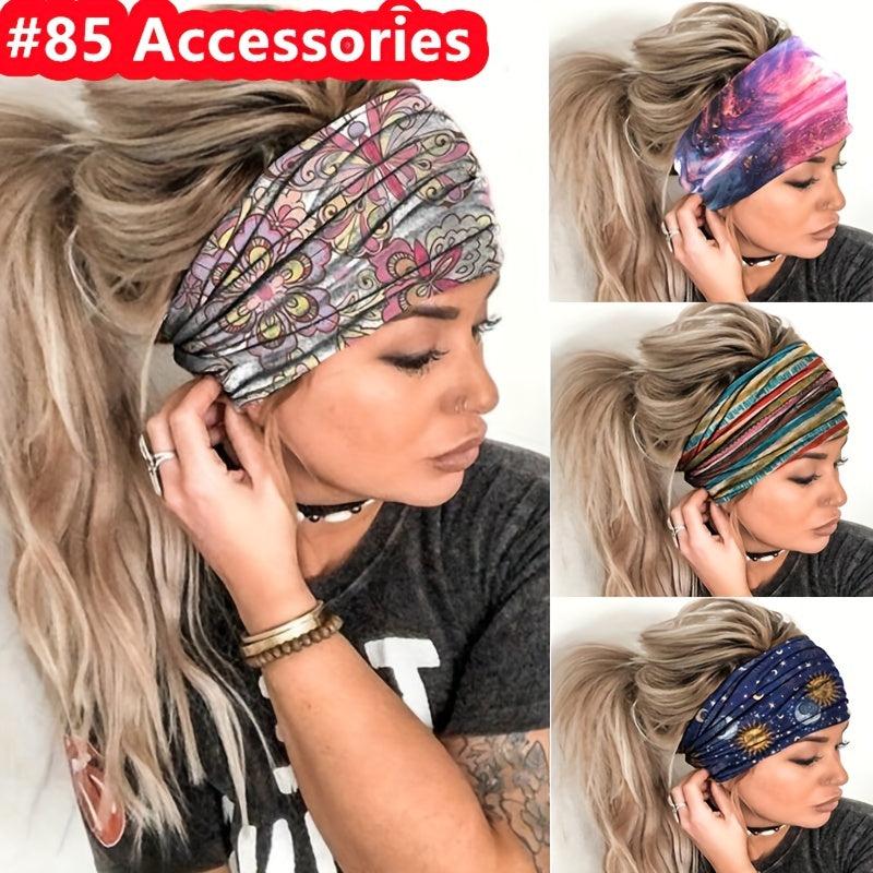 Boho Style Pattern Print Headband Elastic Bandana Yoga Fitness Sports Sweatband