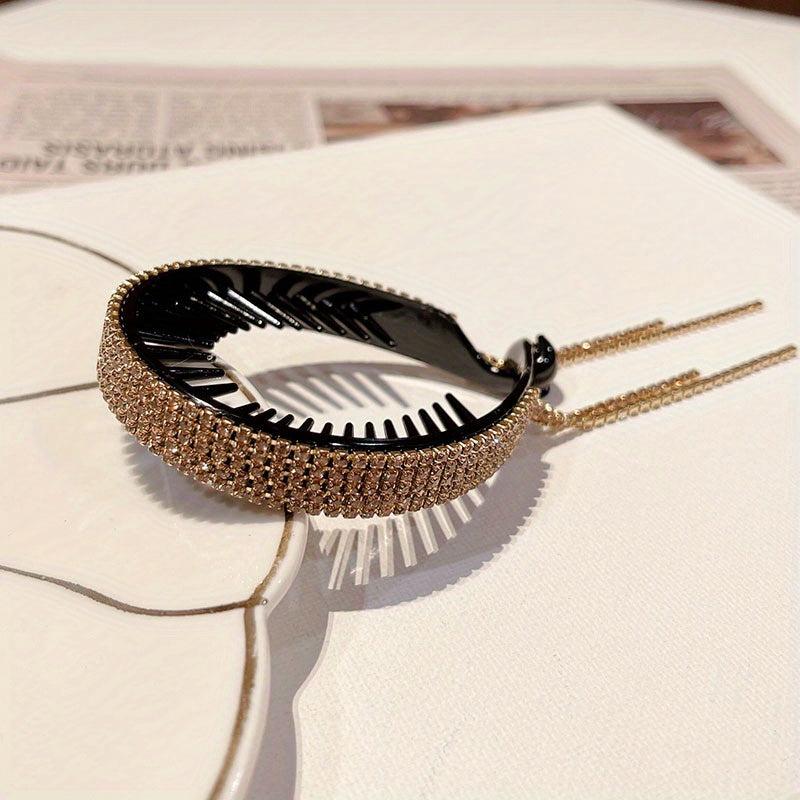 Rhinestone Hairband With Tassel for Women Ponytail Hairpin