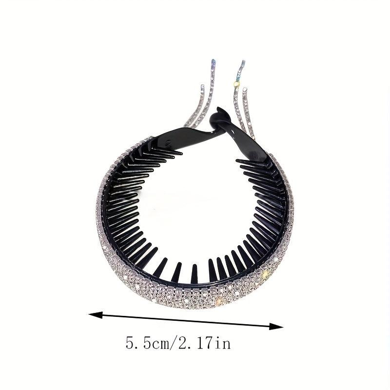 Rhinestone Hairband With Tassel for Women Ponytail Hairpin