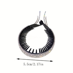 Rhinestone Hairband With Tassel for Women Ponytail Hairpin