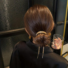 Rhinestone Hairband With Tassel for Women Ponytail Hairpin