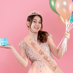 18th Birthday Crown And Sash Set Rhinestone Tiara Glitter Fabric Ribbon