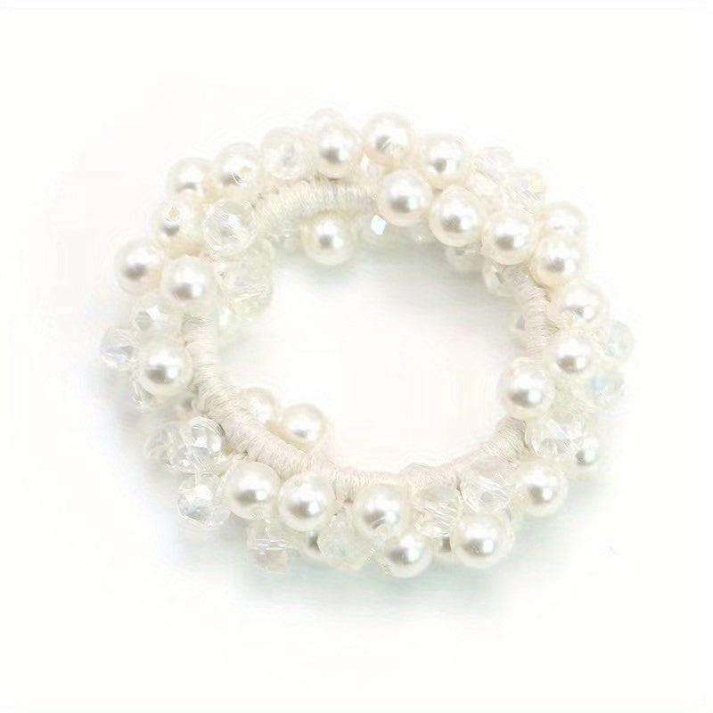 Faux Pearl Hair Tie Crystal Elastic Hair Rope Hair Ring Women's Hair Accessories