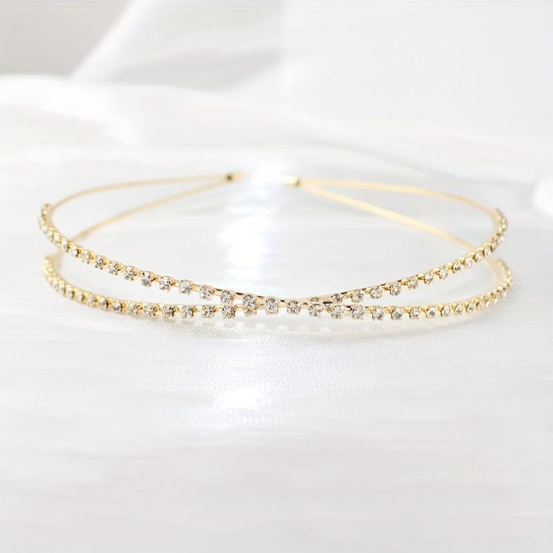 Crossed Rhinestone Headband Skinny Headdress Hair Band for Wedding