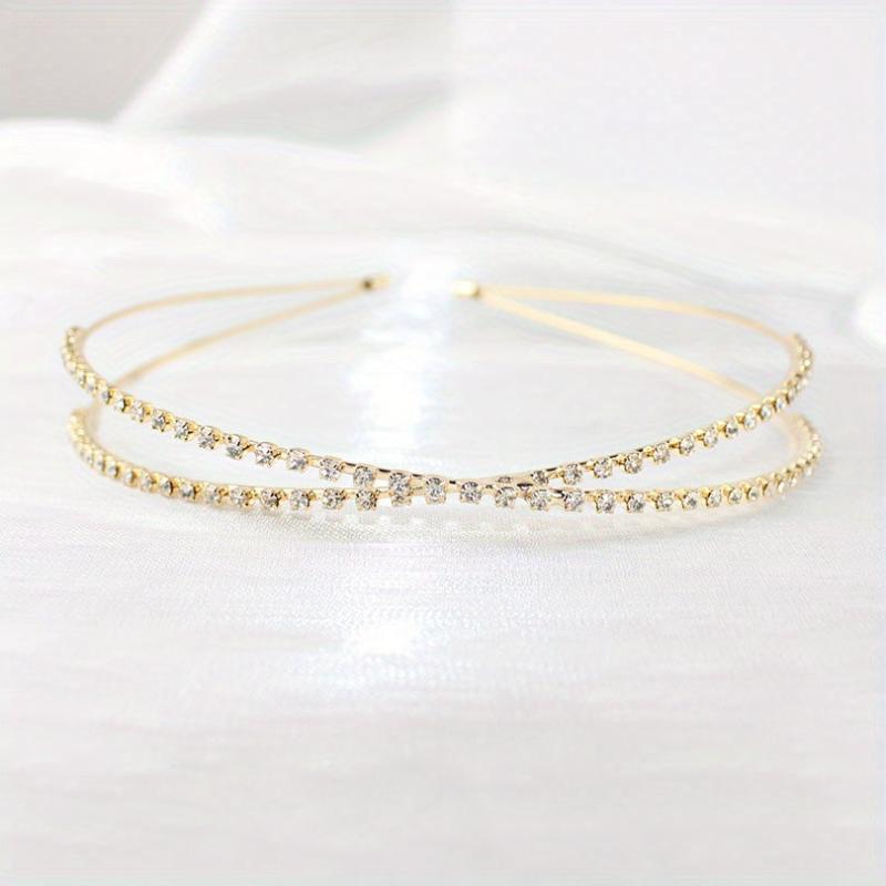 Crossed Rhinestone Headband Skinny Headdress Hair Band for Wedding