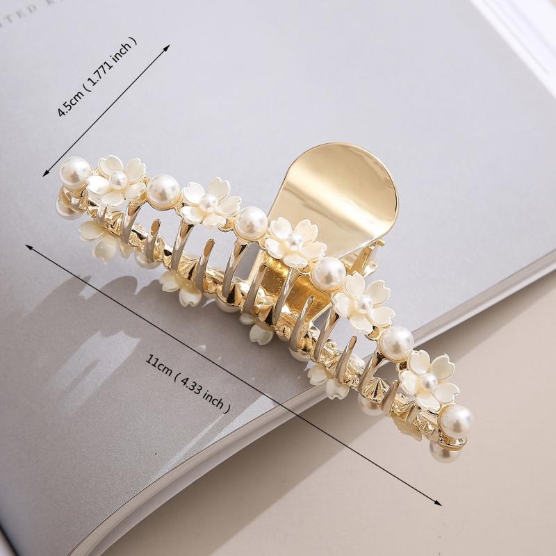 Large Hair Claw Faux Pearl Flower Ponytail Holder Hair Accessories