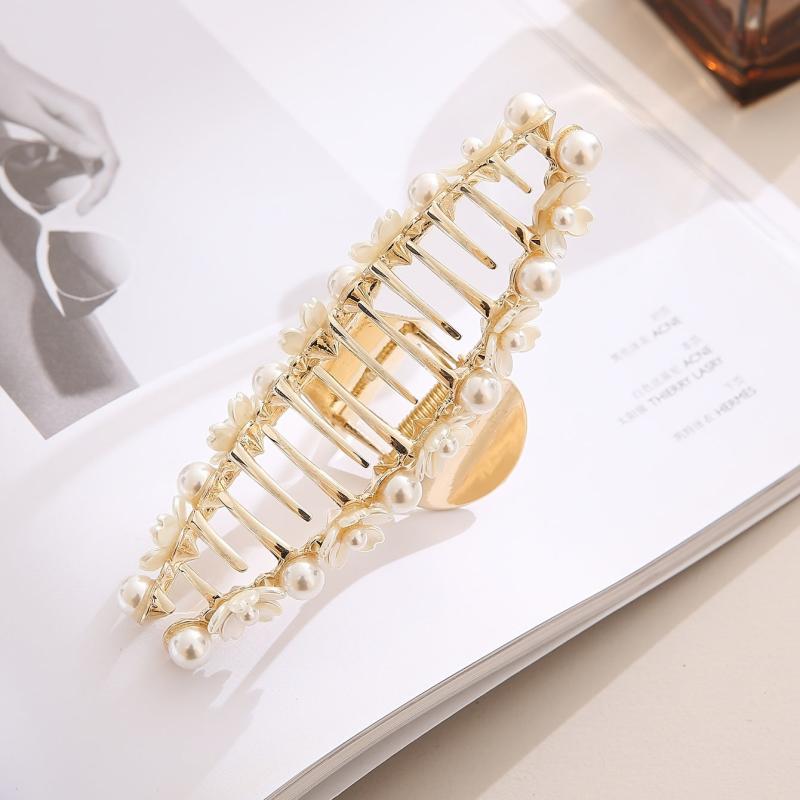 Large Hair Claw Faux Pearl Flower Ponytail Holder Hair Accessories