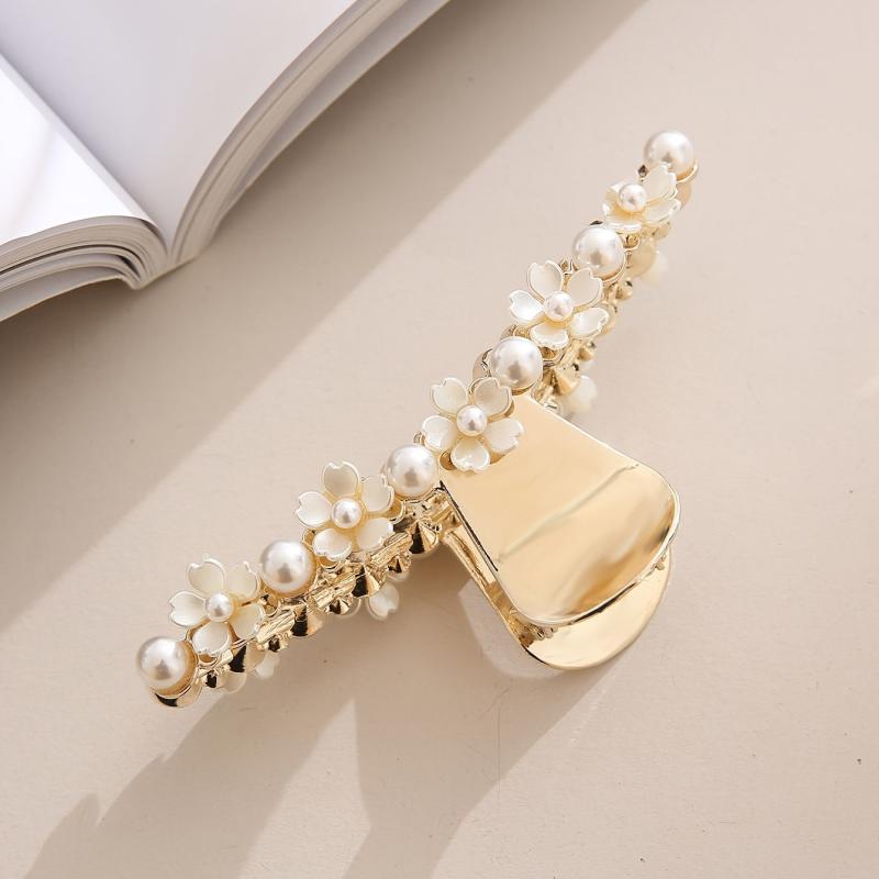 Large Hair Claw Faux Pearl Flower Ponytail Holder Hair Accessories