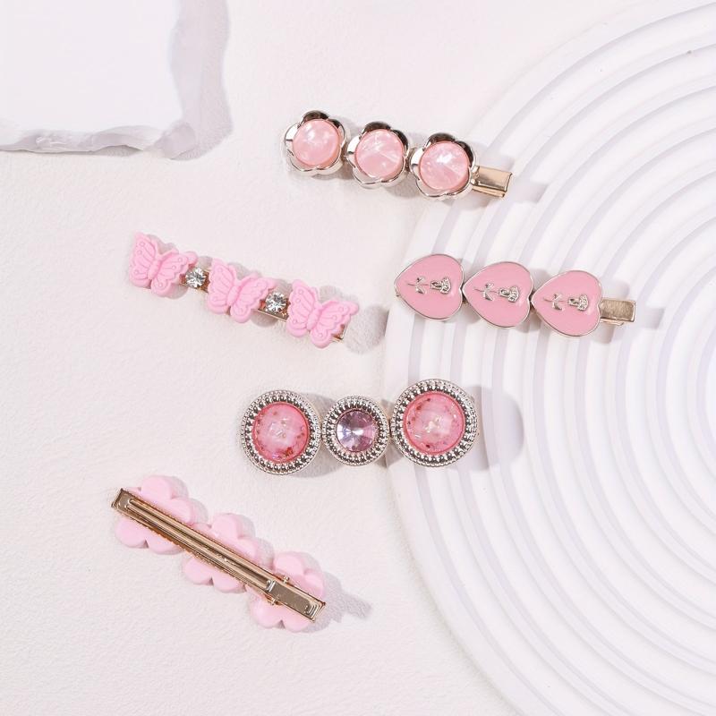 5pcs Sweet Pink Flower Hair Clip for Women Girls