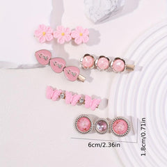 5pcs Sweet Pink Flower Hair Clip for Women Girls