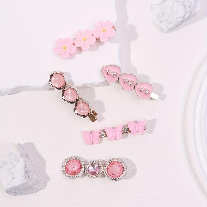 5pcs Sweet Pink Flower Hair Clip for Women Girls