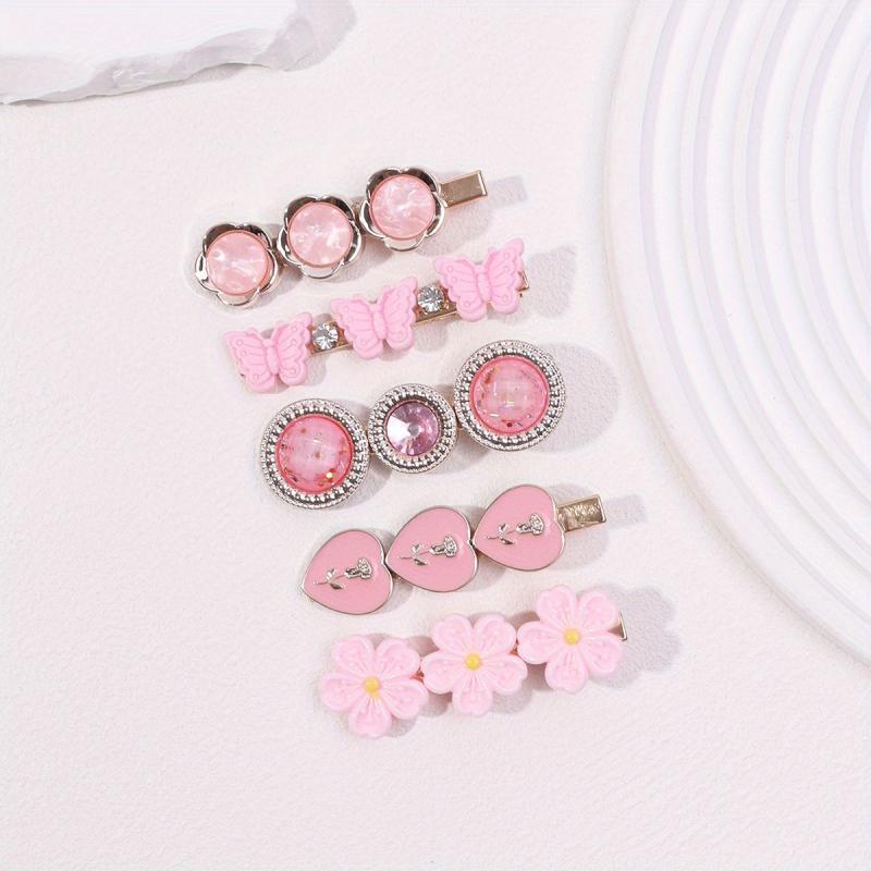 5pcs Sweet Pink Flower Hair Clip for Women Girls