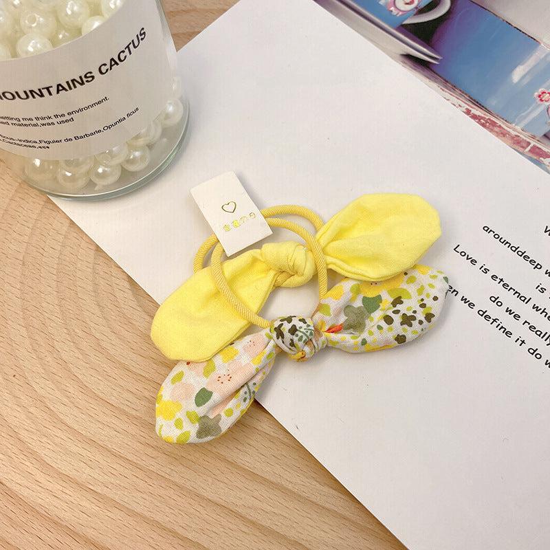 2pcs Floral Print Bow Hair Tie Elastic Ponytail Holder Hair Accessories