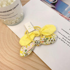 2pcs Floral Print Bow Hair Tie Elastic Ponytail Holder Hair Accessories