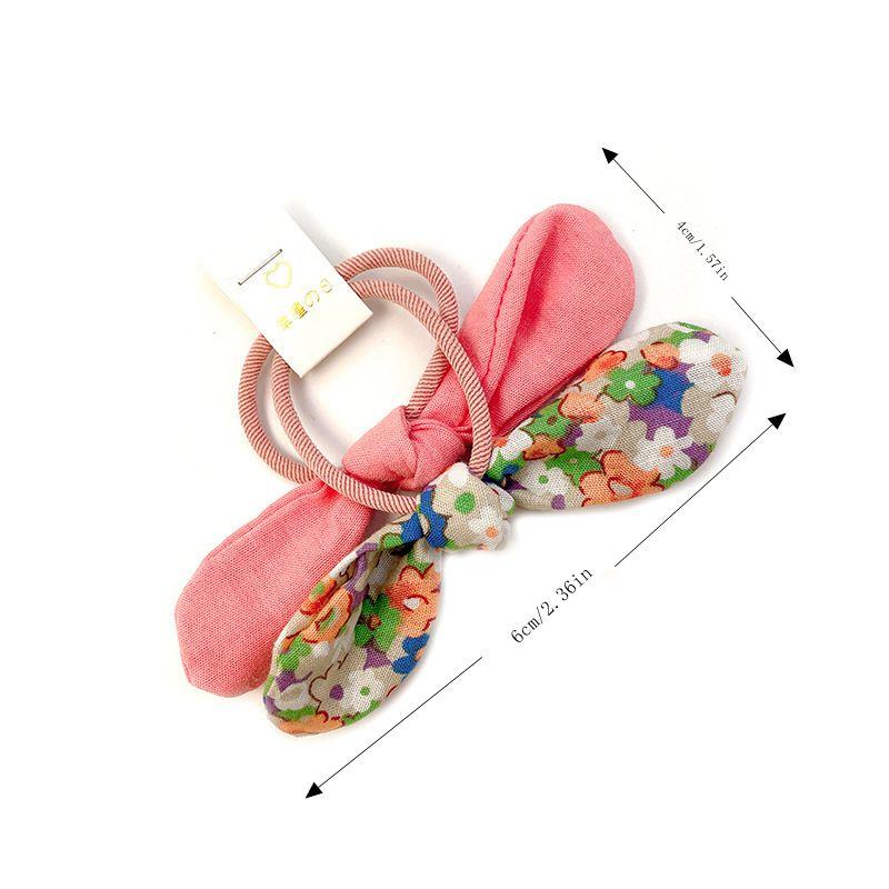 2pcs Floral Print Bow Hair Tie Elastic Ponytail Holder Hair Accessories