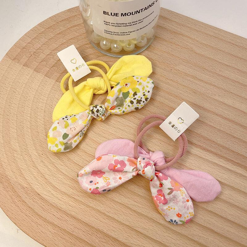 2pcs Floral Print Bow Hair Tie Elastic Ponytail Holder Hair Accessories