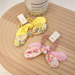 2pcs Floral Print Bow Hair Tie Elastic Ponytail Holder Hair Accessories