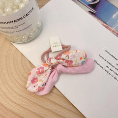 2pcs Floral Print Bow Hair Tie Elastic Ponytail Holder Hair Accessories