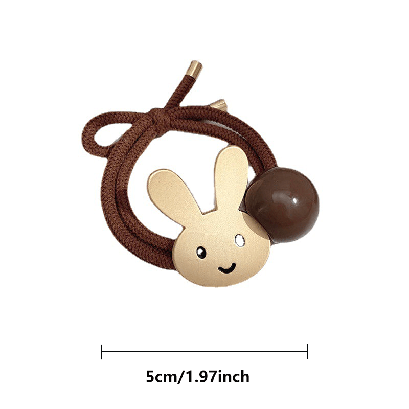 Cartoon Bear Hair Tie With Bead Rabbit Elastic Ponytail Holder